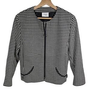 Akris Punto Black & White Grid Square Zip Front Jacket Blazer Tailored Size 10